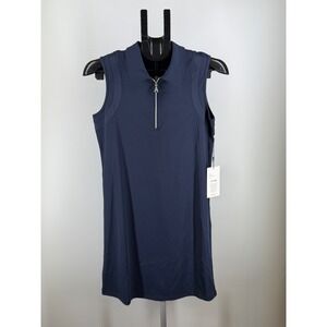 SwingDish Womens Navy Blue Ribbed Quarter Zip Sleeveless Golf Dress Size M NWT